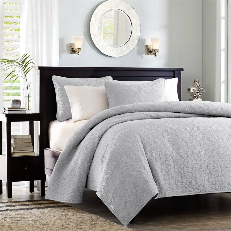 Olliix Madison Park Quebec Full/Queen Coverlet Mini Set Cotton in Grey