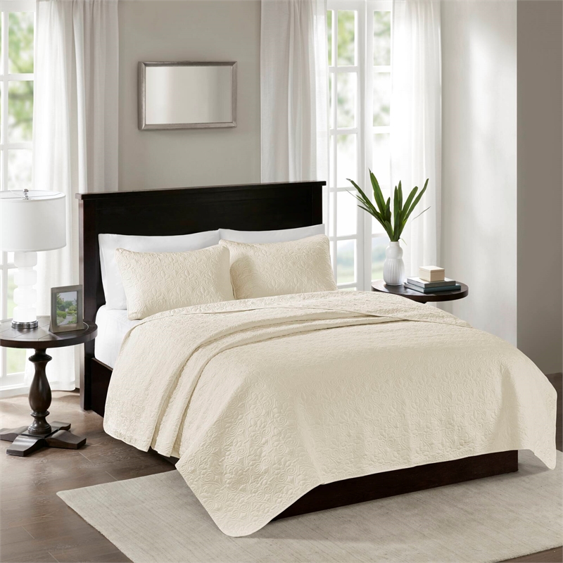 Olliix Madison Park Quebec Full/Queen Coverlet Mini Set Cotton in Cream