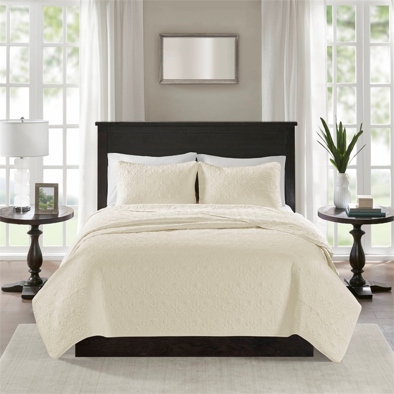 Olliix Madison Park Quebec Full/Queen Coverlet Mini Set Cotton in Cream