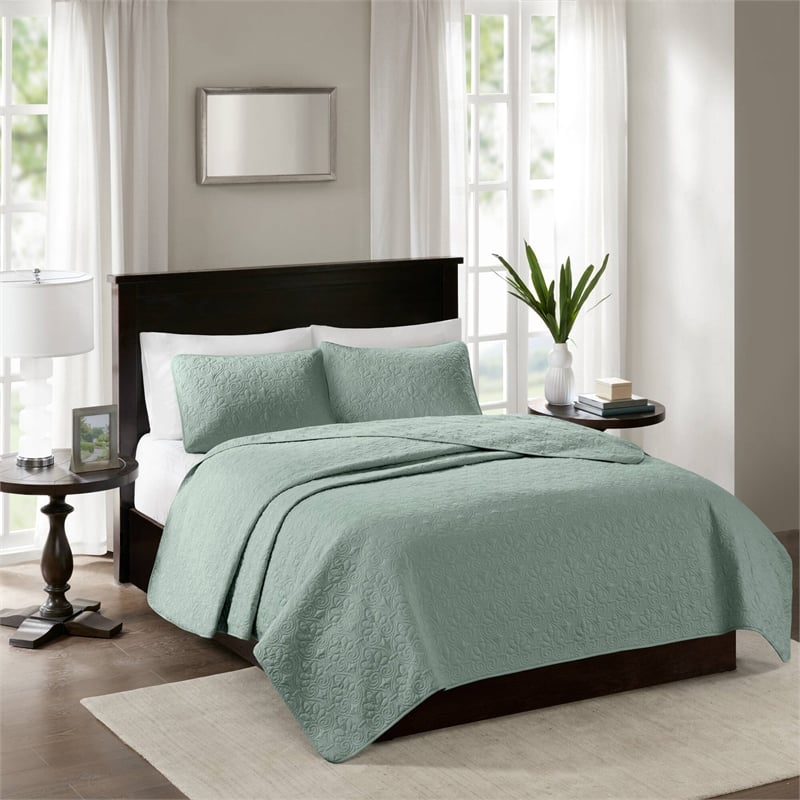 Olliix Madison Park Quebec Full/Queen Coverlet Mini Set Cotton in Seafoam