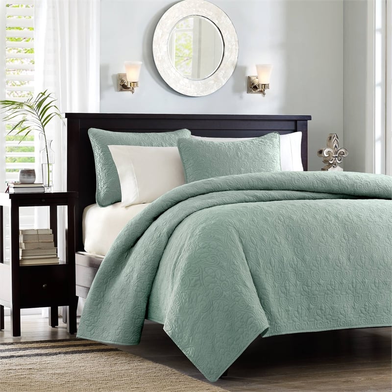 Olliix Madison Park Quebec Full/Queen Coverlet Mini Set Cotton in Seafoam