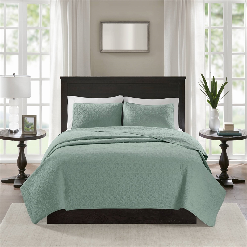 Olliix Madison Park Quebec King/Cal King Coverlet Mini Set Cotton in Seafoam