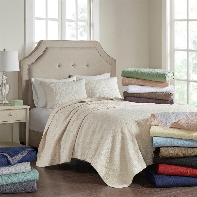 Olliix Madison Park Quebec King/Cal King Coverlet Mini Set Cotton in Khaki