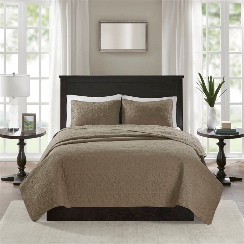 Olliix Madison Park Quebec King/Cal King Coverlet Mini Set Cotton in Khaki
