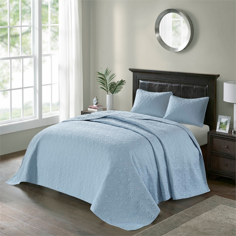 Olliix Madison Park Quebec Queen Bedspread Set Cotton in Blue