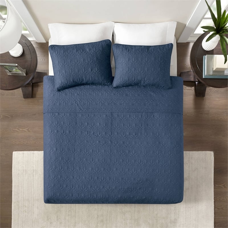 Olliix Madison Park Quebec King/Cal King Coverlet Mini Set Cotton in Navy