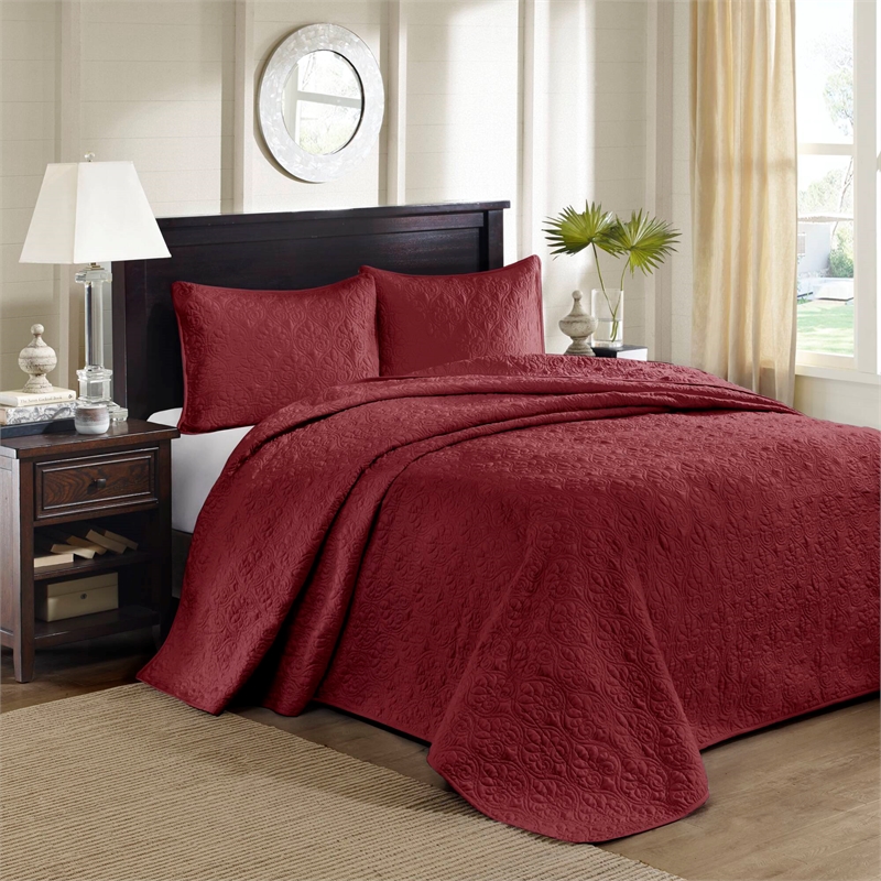 Olliix Madison Park Quebec Queen Bedspread Set Cotton in Red