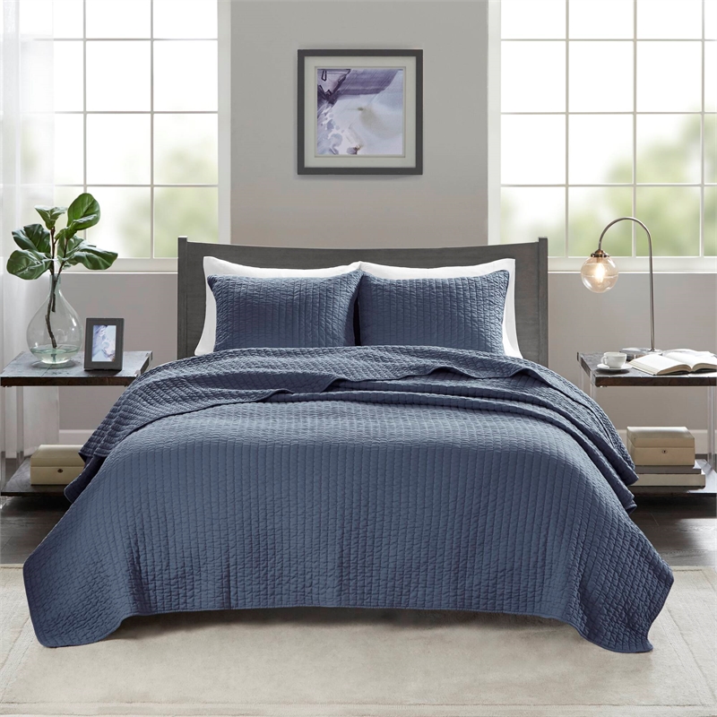 Olliix Madison Park Keaton Full/Queen Coverlet Mini Set Cotton in Navy