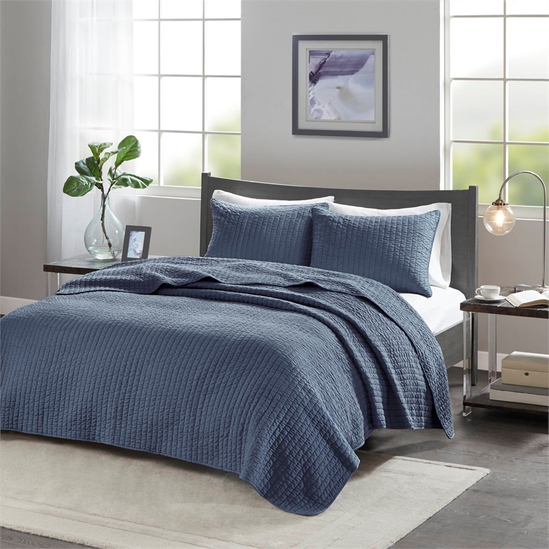 Olliix Madison Park Keaton King/Cal King Coverlet Mini Set Cotton in Navy