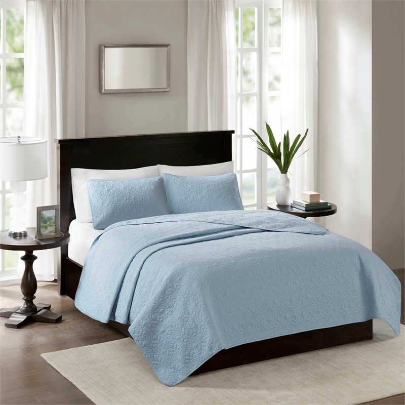 Olliix Madison Park Quebec Full/Queen Coverlet Mini Set Cotton in Blue