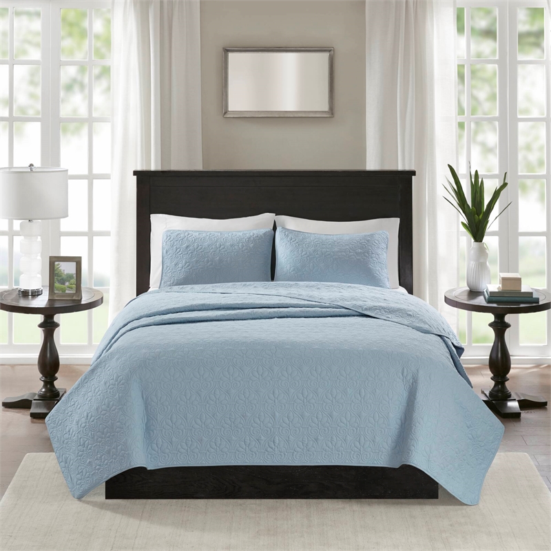 Olliix Madison Park Quebec King/Cal King Coverlet Mini Set Cotton in Blue