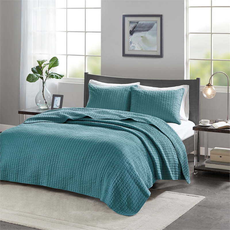 Olliix Madison Park Keaton King/Cal King Coverlet Mini Set Microfiber in Teal
