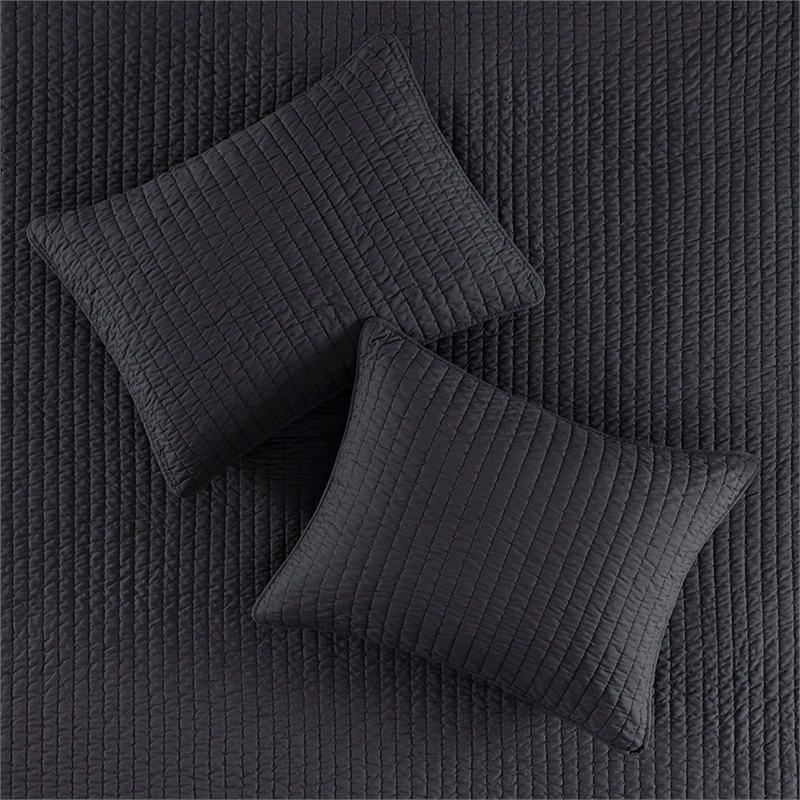 Olliix Madison Park Keaton Full/Queen Coverlet Mini Set Microfiber in Black