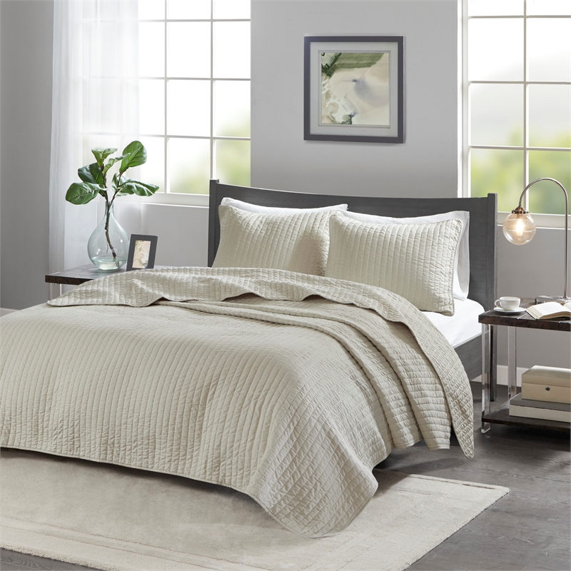 Olliix Madison Park Keaton Full/Queen Coverlet Mini Set Cotton in Cream