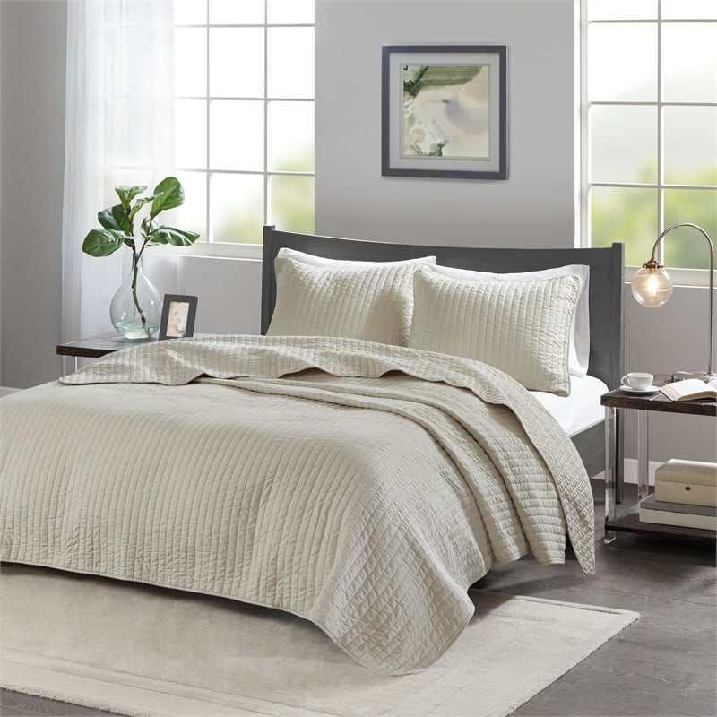 Olliix Madison Park Keaton King/Cal King Coverlet Mini Set Cotton in Cream