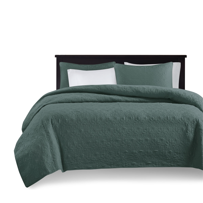 Olliix Madison Park Quebec King/Cal King Coverlet Mini Set in Balsam Green
