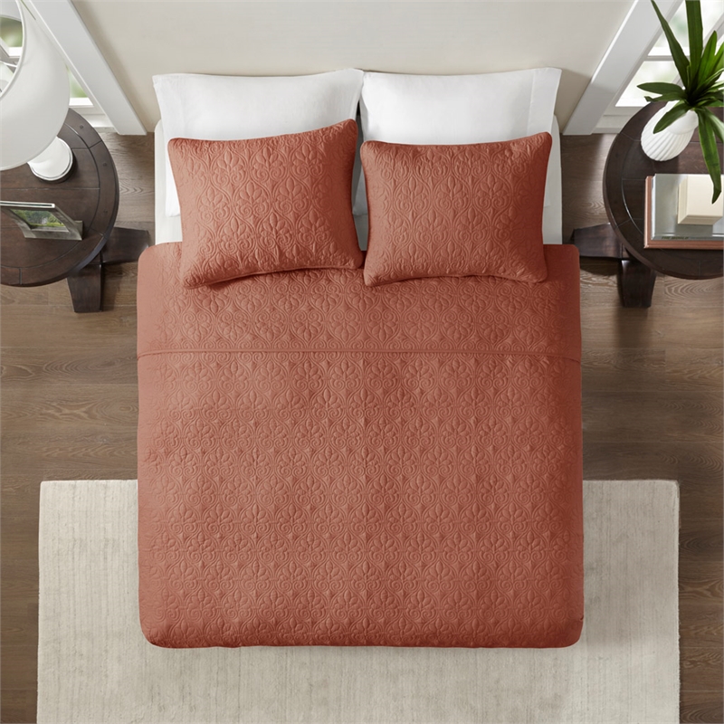 Olliix Madison Park Quebec Full/Queen Coverlet Mini Set Cotton in Clay Red