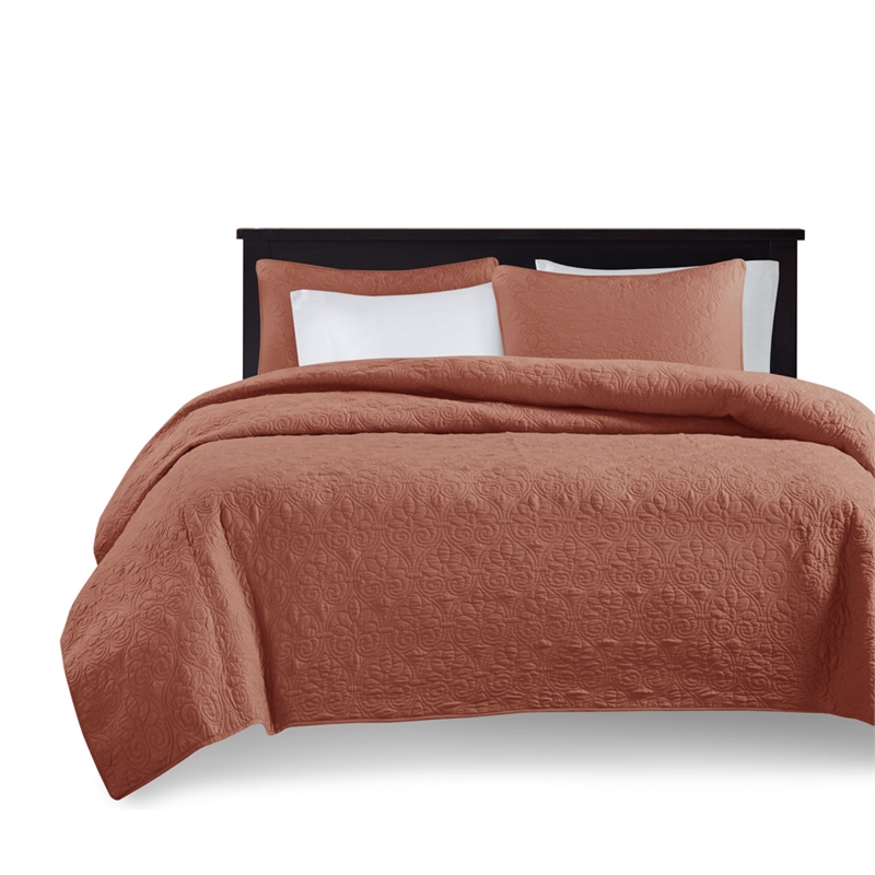 Olliix Madison Park Quebec King/Cal King Coverlet Mini Set Cotton in Clay Red