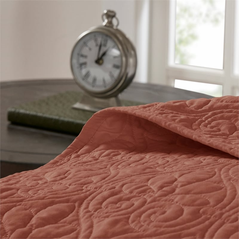 Olliix Madison Park Quebec Queen Bedspread Set Cotton in Clay Red