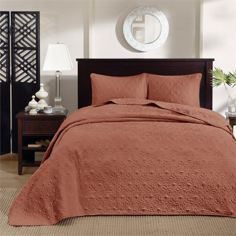 Olliix Madison Park Quebec Queen Bedspread Set Cotton in Clay Red