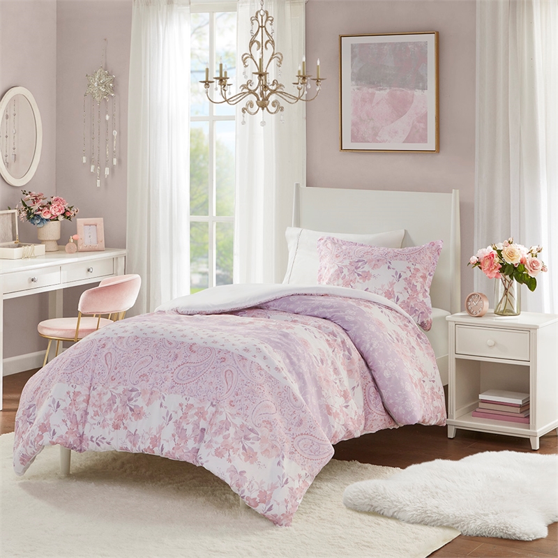 Olliix Intelligent Design Oliena Full/Queen Duvet Mini Set Polyester in Pink