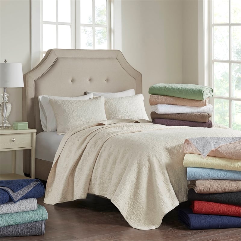 Olliix Madison Park Quebec Full/Queen Coverlet Mini Set Cotton in White