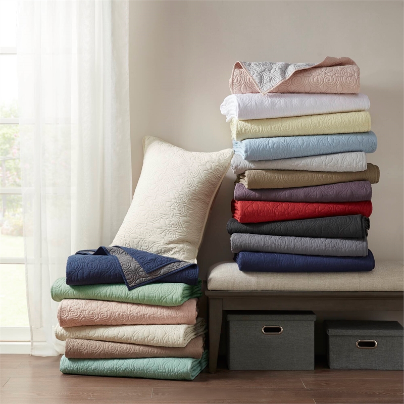 Olliix Madison Park Quebec Twin/Twin XL Coverlet Mini Set Cotton in Blue