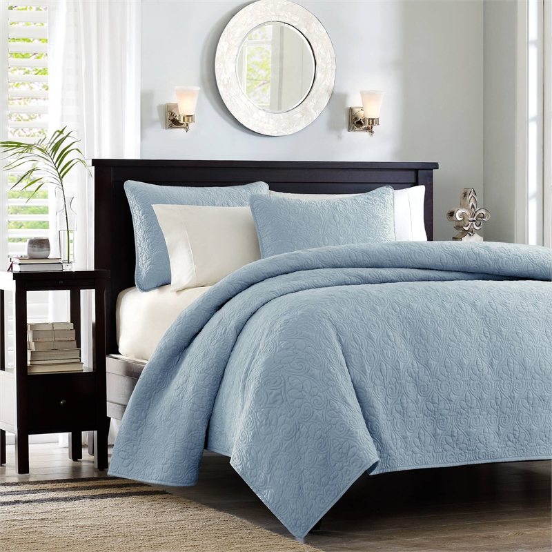 Olliix Madison Park Quebec Twin/Twin XL Coverlet Mini Set Cotton in Blue