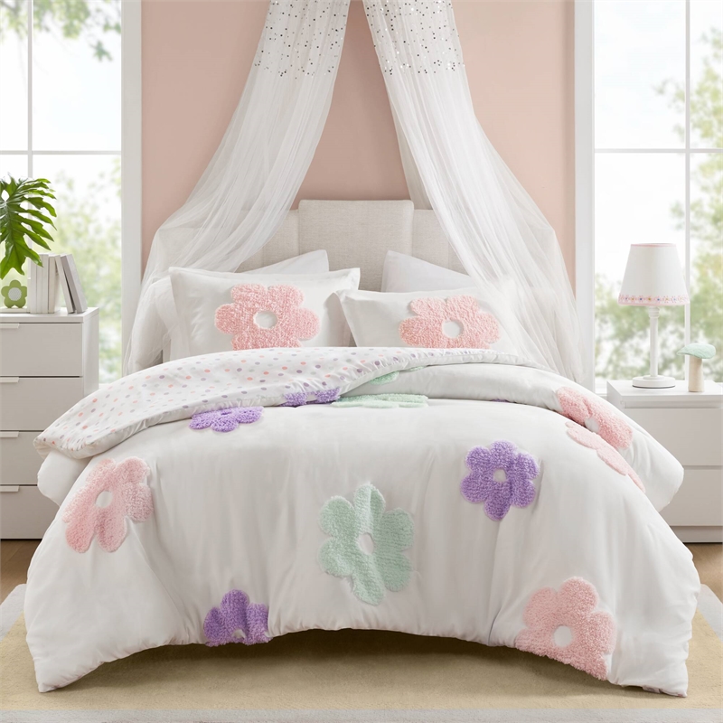 Olliix Intelligent Design Kids Gracie Full/Queen Duvet Mini Set in White/Purple