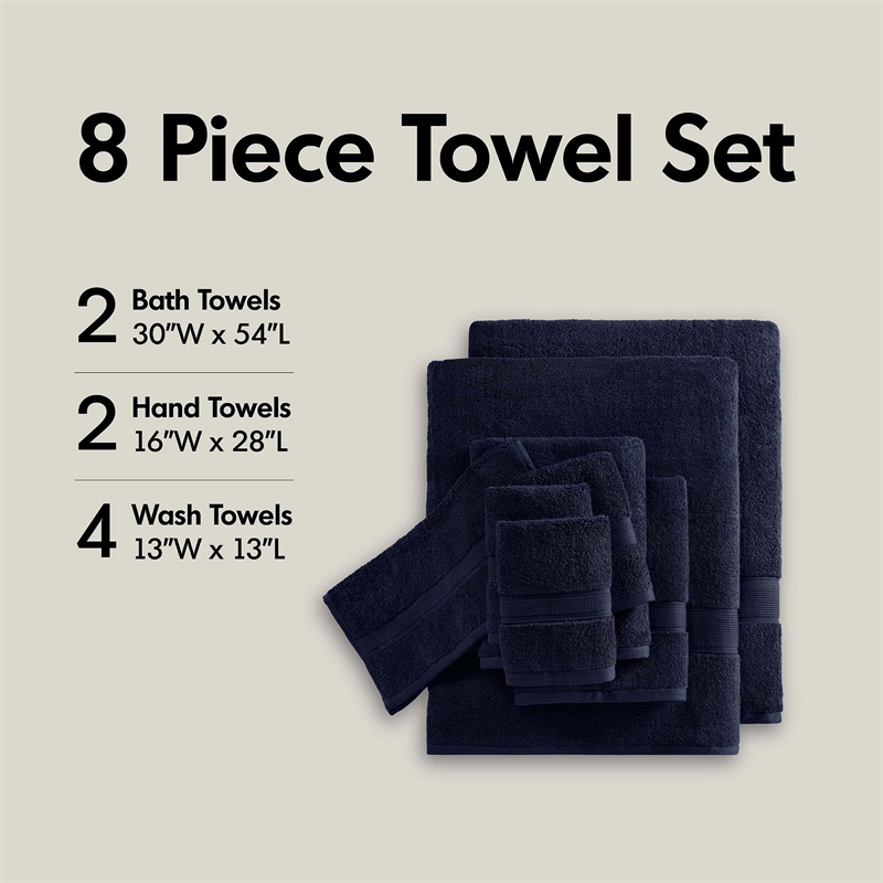 Olliix Madison Park Signature 800GSM 8-Piece Bath Towel Cotton in Dark Navy