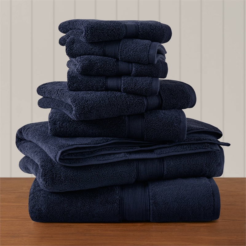 Olliix Madison Park Signature 800GSM 8-Piece Bath Towel Cotton in Dark Navy