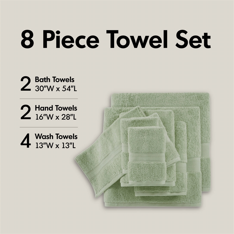 Olliix Madison Park Signature 800GSM 8-Piece Bath Towel Cotton in Sage Green
