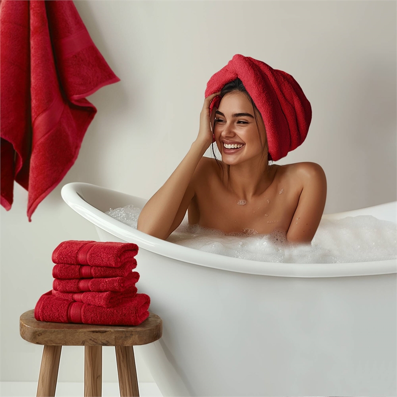 Olliix Madison Park Signature 800GSM 8-Piece Bath Towel Cotton in Bright Red