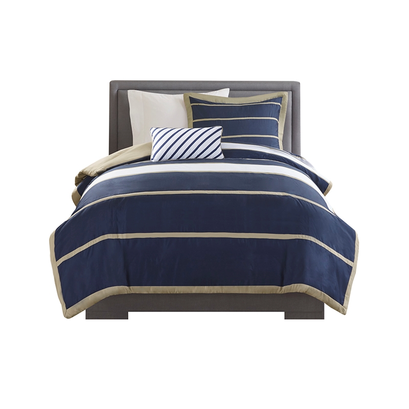 Olliix Intelligent Design Ashton Twin/Twin XL Duvet Cover Set in Khaki/Navy
