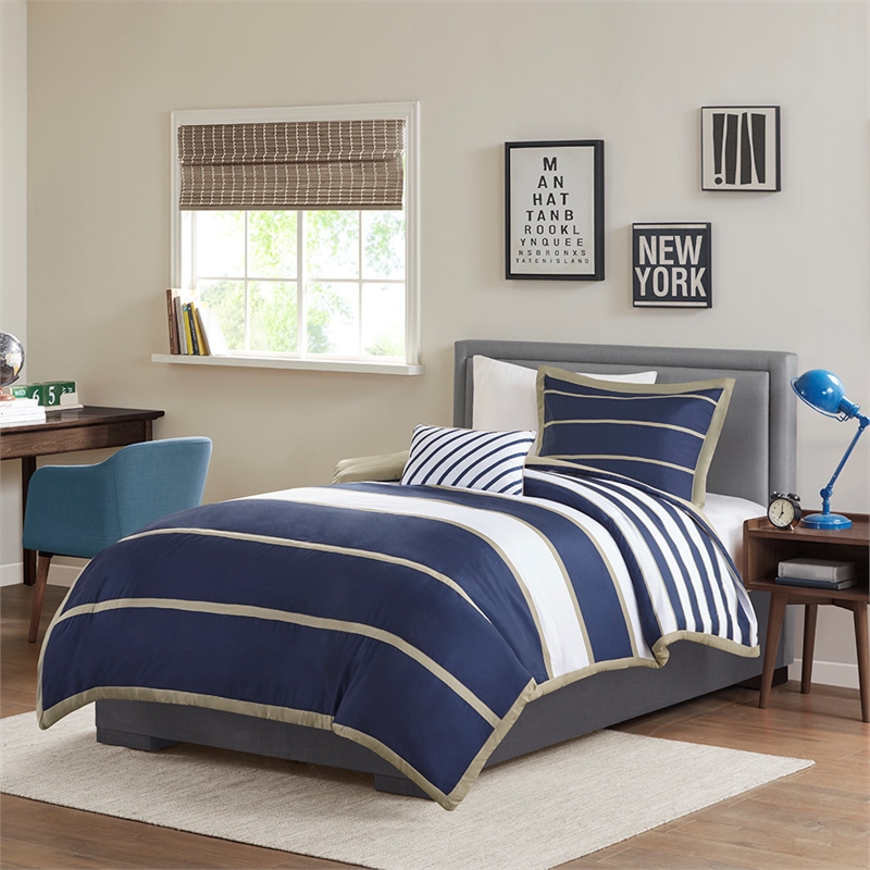 Olliix Intelligent Design Ashton Twin/Twin XL Duvet Cover Set in Khaki/Navy