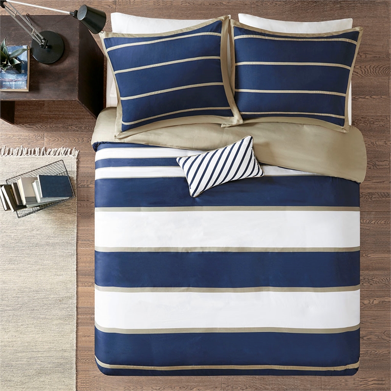 Olliix Intelligent Design Ashton Full/Queen Duvet Cover Set in Khaki/Navy