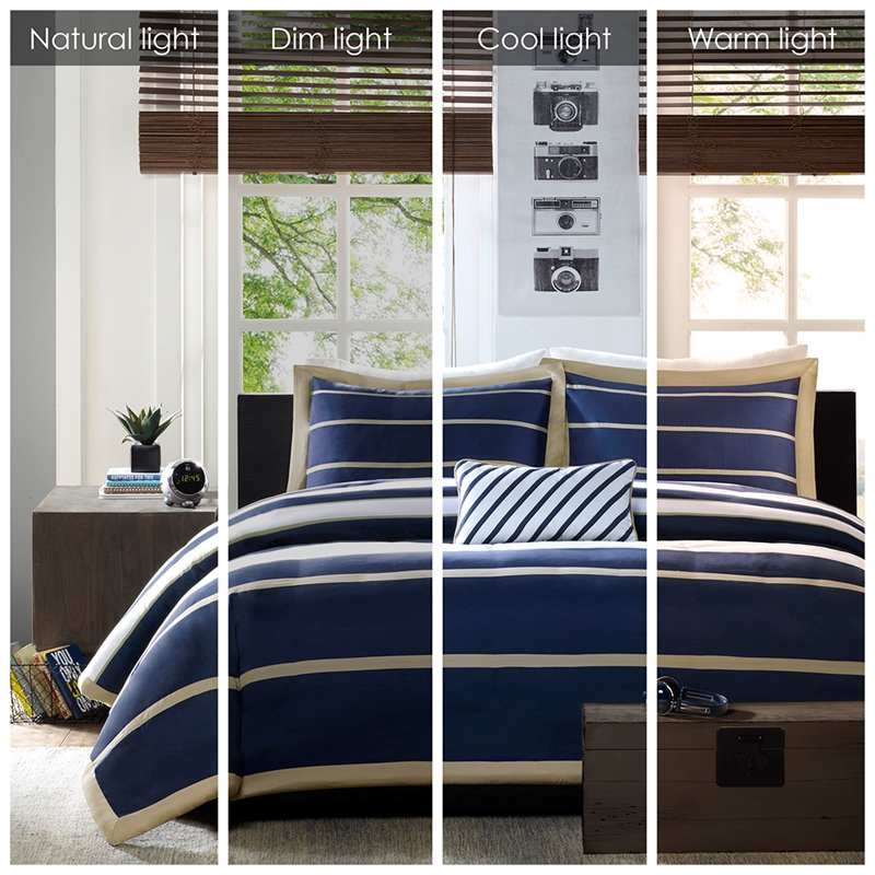 Olliix Intelligent Design Ashton Full/Queen Duvet Cover Set in Khaki/Navy