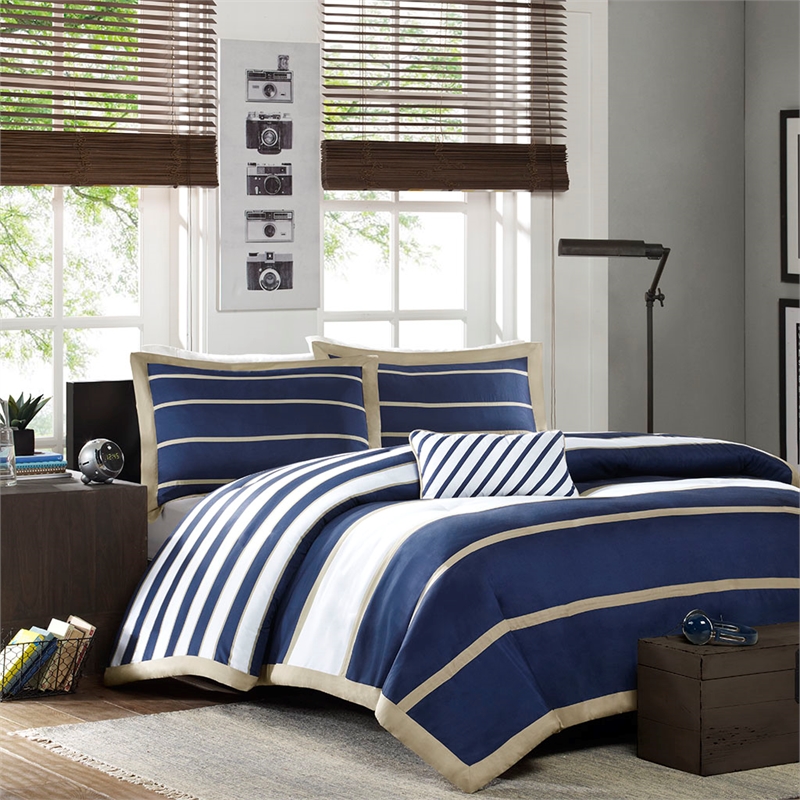 Olliix Intelligent Design Ashton Full/Queen Duvet Cover Set in Khaki/Navy