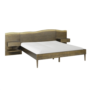 Olliix INK+IVY Clark Wood Queen Bed Frame With Nightstands in Dark Brown
