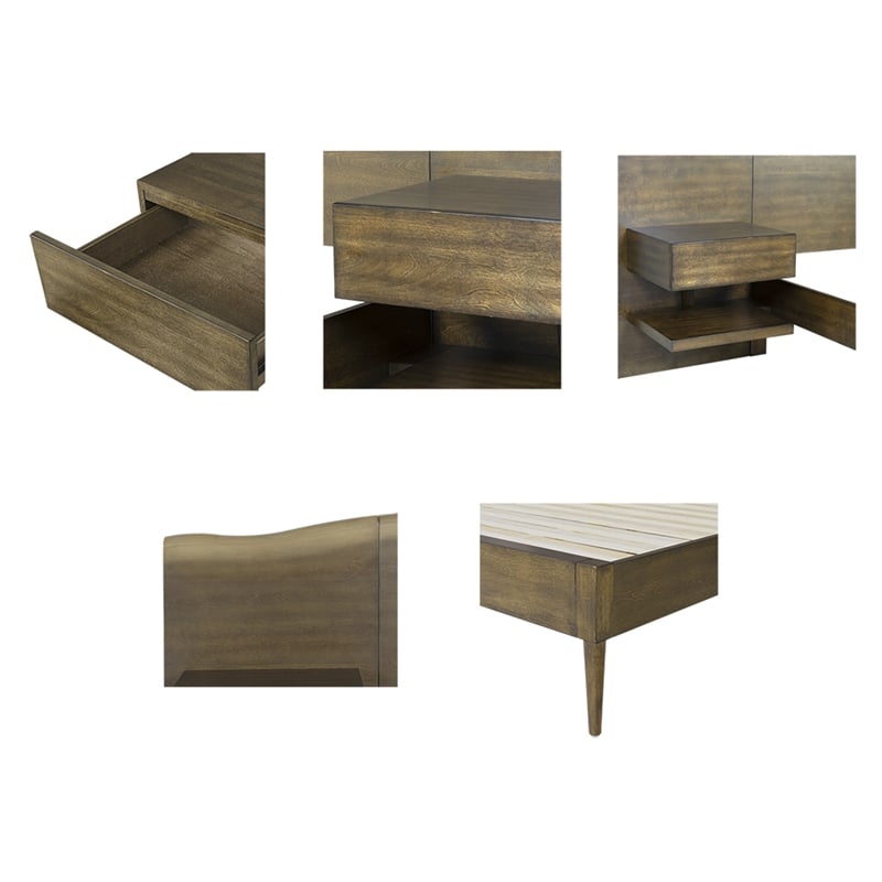 Olliix INK+IVY Clark Wood Queen Bed Frame With Nightstands in Dark Brown