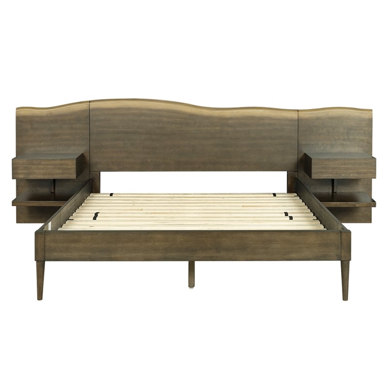 Olliix INK+IVY Clark Wood Queen Bed Frame With Nightstands in Dark Brown