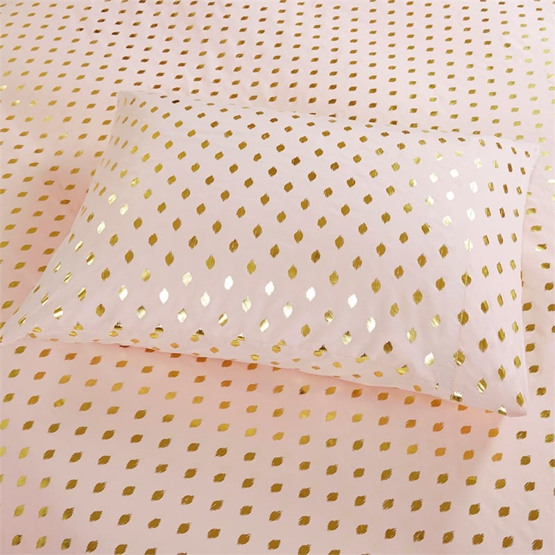 Olliix Intelligent Design Metallic Dot Full Sheet Set Microfiber in Blush/Gold