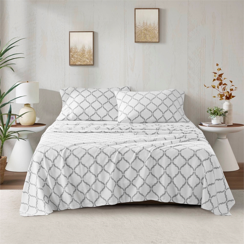 Olliix True North by Sleep Philosophy Micro Fleece King Sheet Set in Grey Geo
