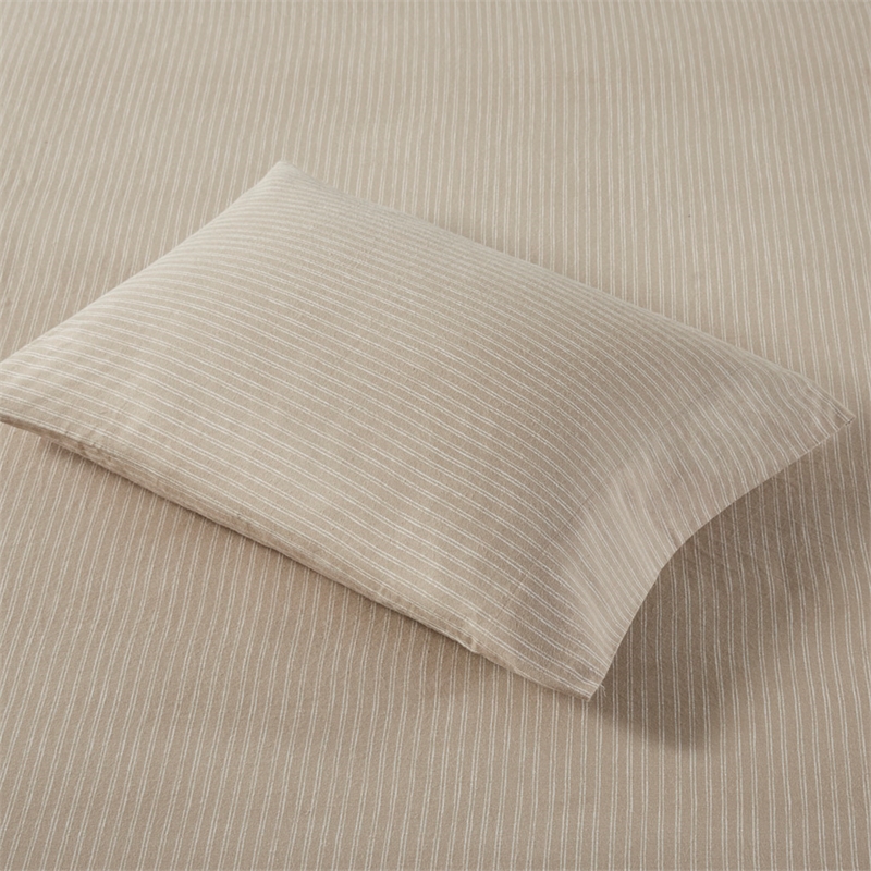 Olliix Beautyrest Oversized Flannel Full Sheet Set in Beige/White Stripes