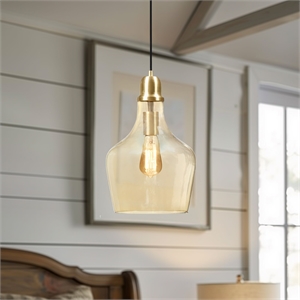 Olliix INK+IVY Auburn Dia.9&quot Pendant Light Glass/Iron in Gold/Amber
