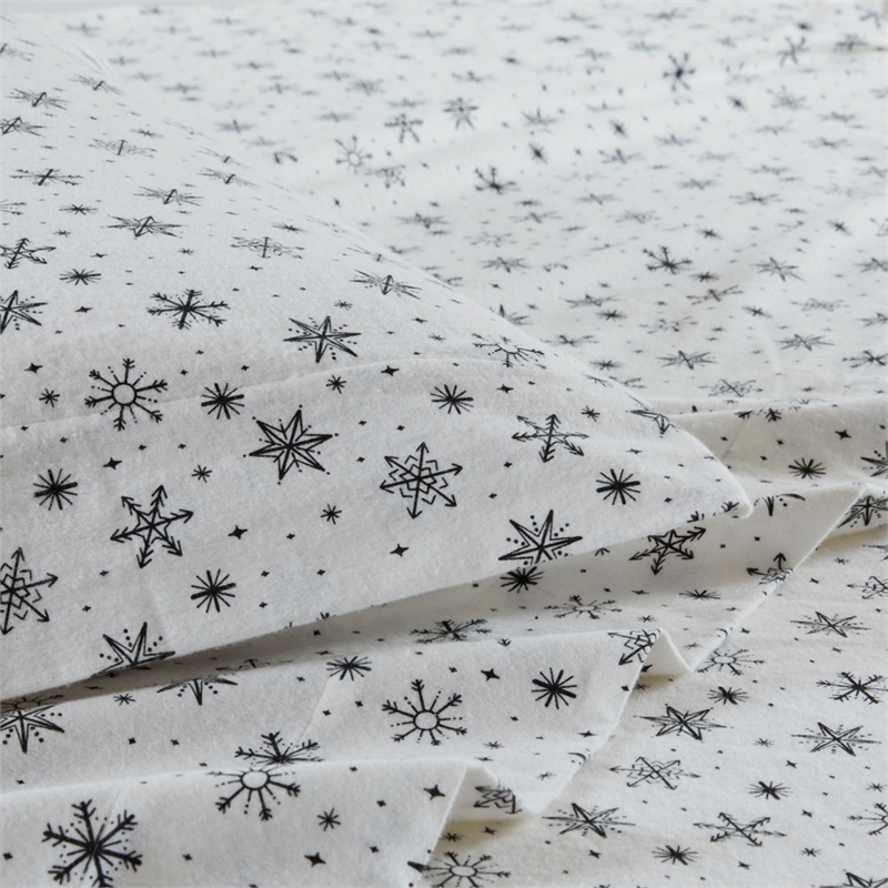 Olliix Beautyrest Oversized Flannel Full Sheet Set in Black Snowflakes