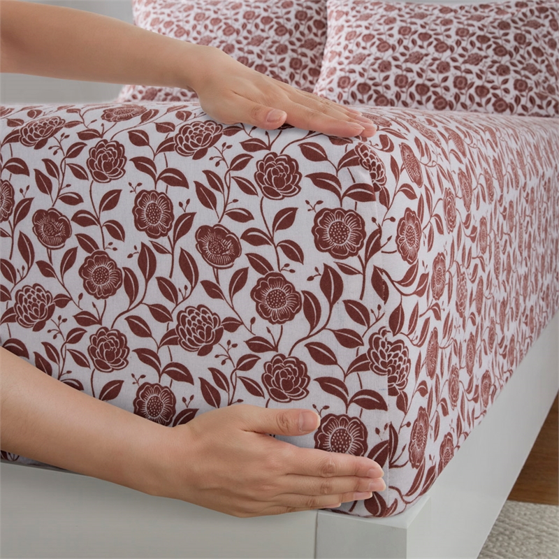 Olliix Beautyrest Oversized Cotton Flannel Full Sheet Set Cotton in Rust Floral
