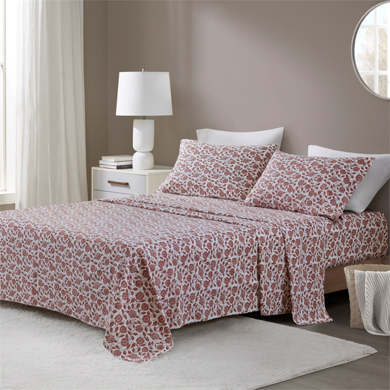 Olliix Beautyrest Oversized Cotton Flannel Full Sheet Set Cotton in Rust Floral