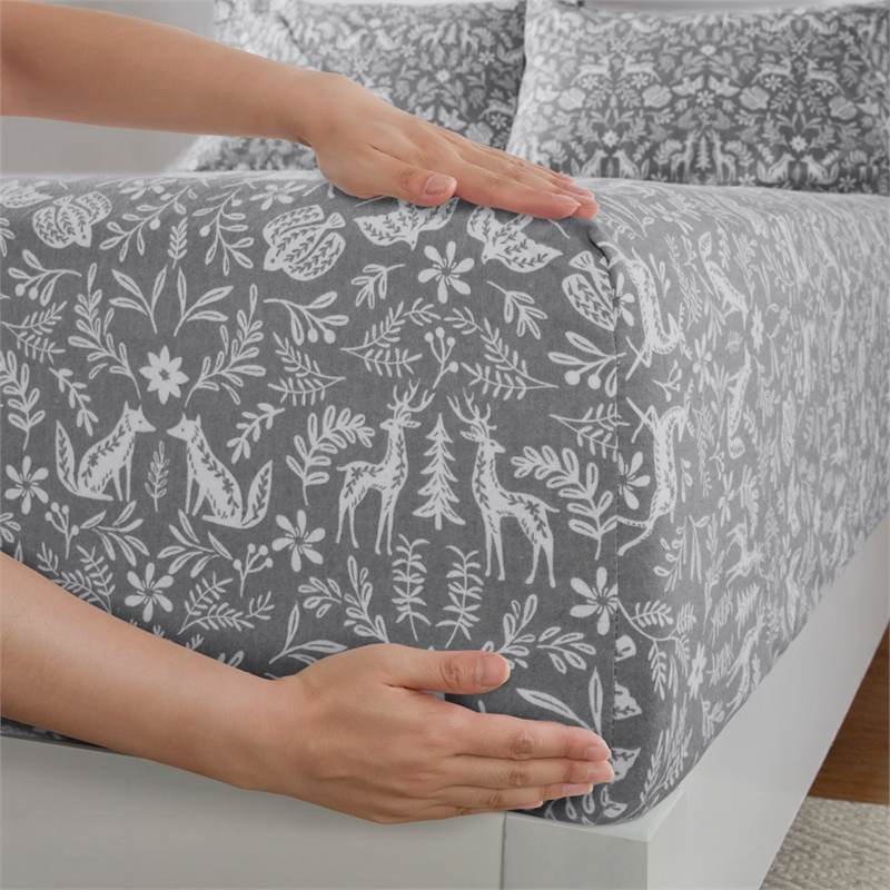 Olliix Beautyrest Oversized Flannel Full Sheet Set in Sage Winter Fauna