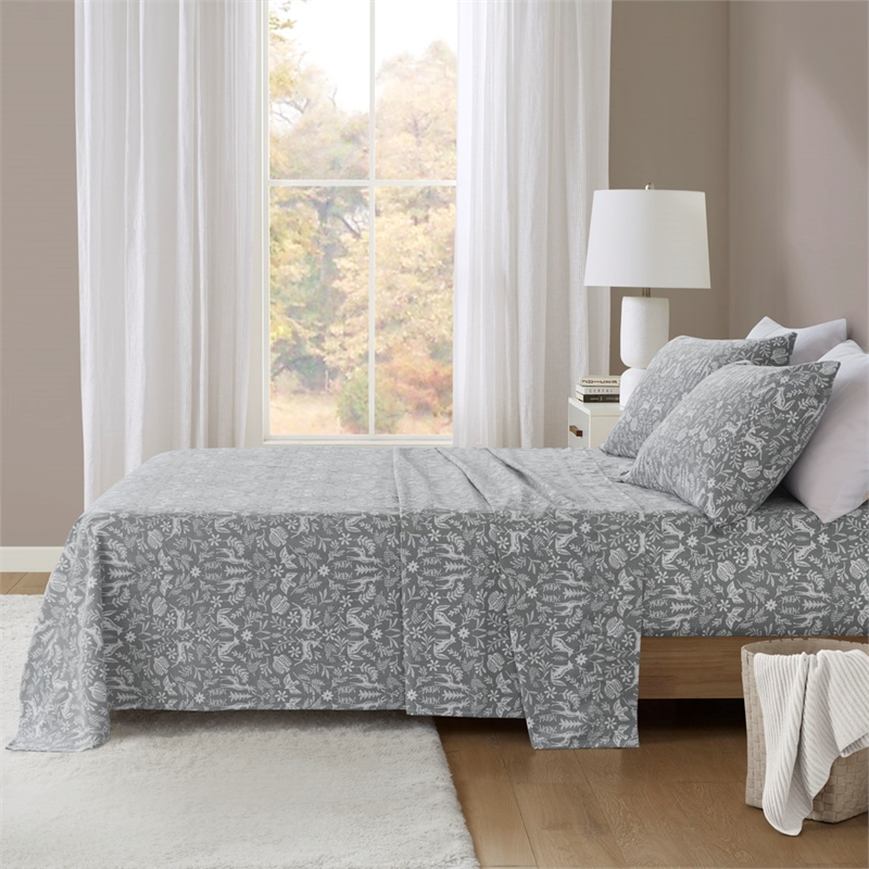Olliix Beautyrest Oversized Flannel Full Sheet Set in Sage Winter Fauna